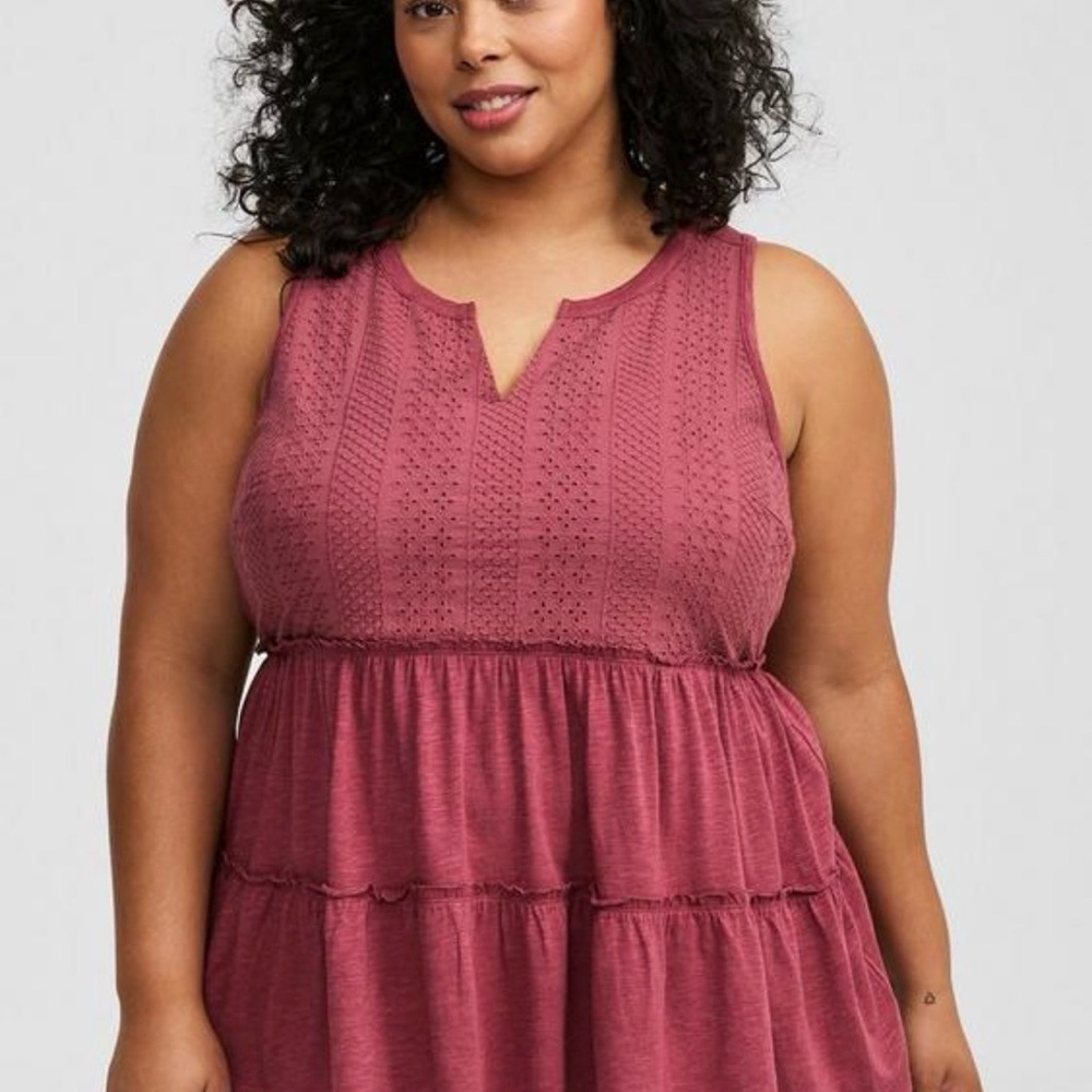 NWT Torrid Vintage Slub Notch Neck Lace Babydoll Tank Top – Maroon – Size 0